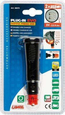 Zapalovač - zástrčka 2 x USB kloub 2500 mA 12-24V GERMANY