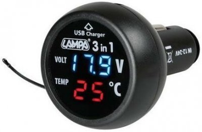 Tester baterie+teploměr+USB 2,1Ah 12/24V