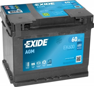 Autobaterie Exide Start-Stop AGM, 12V, 60Ah, 680A, EK600