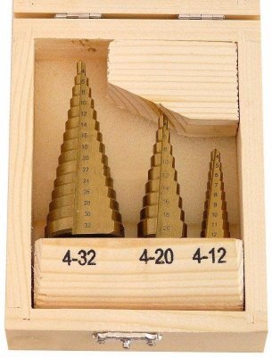HSS stupňový vrták, sada 3ks, 4-32mm, 4-20mm, 4-12mm GEKO G38502