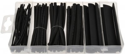 Smršťovací hadičky - bužírky, černé, délka 100 mm, různé rozměry, sada 100 kusů GEKO G02822