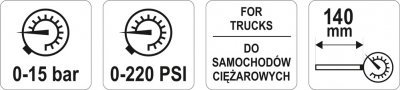Merač tlaku v pneumatikách YATO