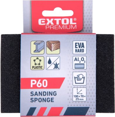 Brusná houba 100x70x25mm, P60, abrazivo-korund EXTOL PREMIUM