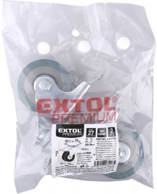 Kolečka otočná s obručí ze šedé pryže a brzdou, sada 2ks, průměr 50mm EXTOL PREMIUM