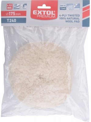 Kotouč leštící vlněný, T240, ⌀190mm, 4ply 100% vlna, suchý zip ⌀150mm EXTOL PREMIUM
