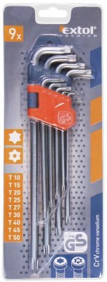L-klíče TORX prodloužené, sada 9ks, T10-50 EXTOL PREMIUM