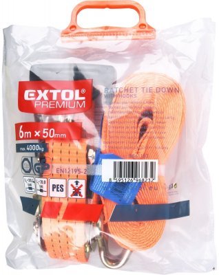 Pás upínací ráčnový s háky, 6m x 50mm, max. 4000kg EXTOL PREMIUM