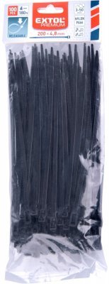 Pásky stahovací černé, rozpojitelné, 200x4,8mm, 100ks, nylon PA66 EXTOL PREMIUM