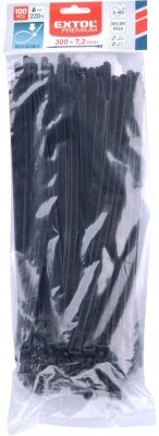 Pásky stahovací černé, rozpojitelné, 300x7,2mm, 100ks, nylon PA66 EXTOL PREMIUM