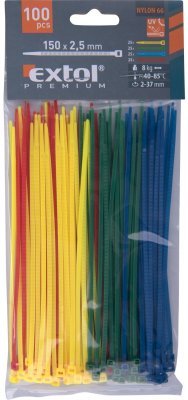 Pásky stahovací barevné, 150x2,5mm, 100ks, 4 barvy, nylon PA66 EXTOL PREMIUM