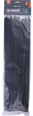 Pásky stahovací na kabely černé, 380x7,6mm, 50ks, nylon PA66 EXTOL PREMIUM