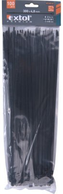 Pásky stahovací na kabely černé, 300x4,8mm, 100ks, nylon PA66 EXTOL PREMIUM