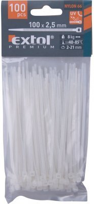Pásky stahovací na kabely bílé, 100x2,5mm, 100ks, nylon PA66 EXTOL PREMIUM