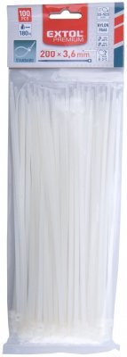 Pásky stahovací na kabely bílé, 200x3,6mm, 100ks, nylon PA66 EXTOL PREMIUM