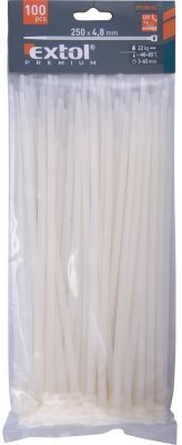 Pásky stahovací na kabely bílé, 250x4,8mm, 100ks, nylon PA66 EXTOL PREMIUM