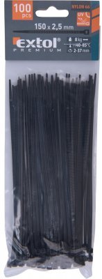 Pásky stahovací na kabely černé, 150x2,5mm, 100ks, nylon PA66 EXTOL PREMIUM