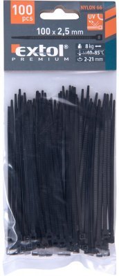 Pásky stahovací na kabely černé, 100x2,5mm, 100ks, nylon PA66 EXTOL PREMIUM