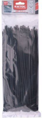 Pásky stahovací na kabely EXTRA, černé, 280x4,6mm, 100ks, nylon PA66 EXTOL PREMIUM