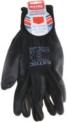 Rukavice z polyesteru polomáčené v PU, černé, velikost 8" EXTOL PREMIUM