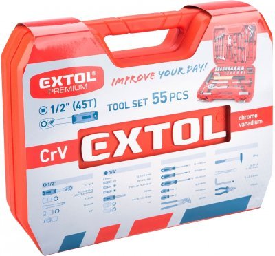 Sada nářadí 55ks, 1/4", 1/2", CrV EXTOL PREMIUM