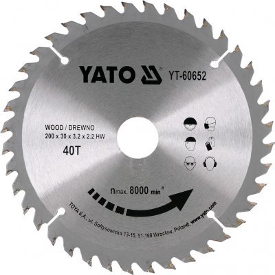 Kotouč na dřevo 200 x 30 mm 40z Yato YT-60652