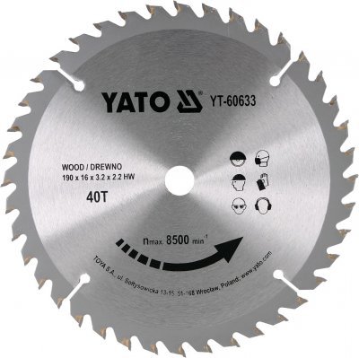 Kotouč na dřevo 190 x 16 mm 40z Yato YT-60633