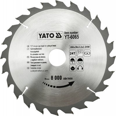 Kotouč na dřevo 200 x 30 mm 24z Yato YT-6065