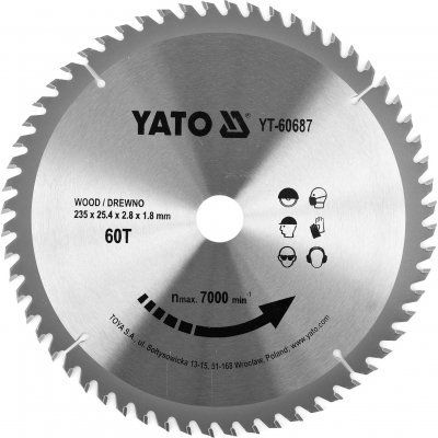 Kotouč na dřevo TCT 235 x 25,4 mm 60z Yato YT-60687