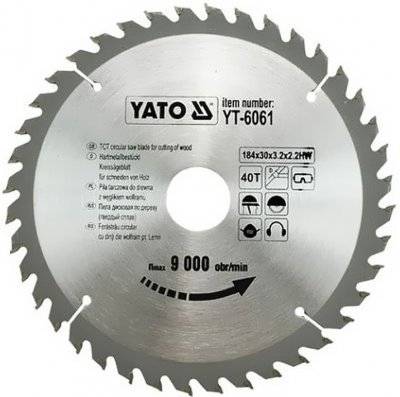 Kotouč na dřevo 184 x 30 mm 40z Yato YT-6061