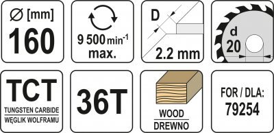 Kotouč na dřevo 160 x 20 mm 36z Yato YT-60577