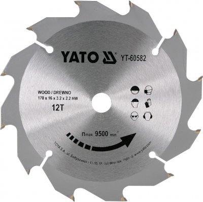 Kotouč na dřevo 170 x 16 mm 12z Yato YT-60582