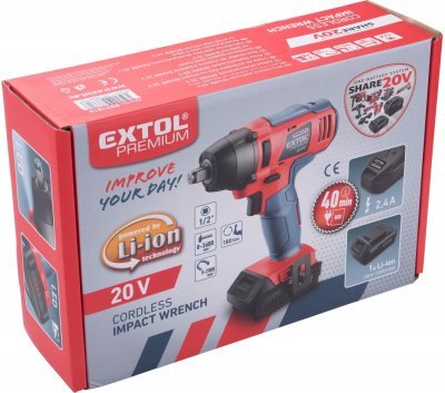 Utahovák rázový 1/2" aku SHARE20V, 180Nm, 20V Li-ion, bez baterie a nabíječky EXTOL PREMIUM