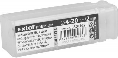 Vrták stupňovitý, ⌀4-20mm, HSS-M2 EXTOL PREMIUM