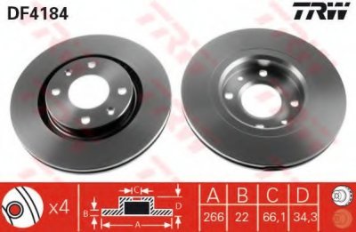 Brzdový kotouč TRW DF4184 přední levý nebo pravý
