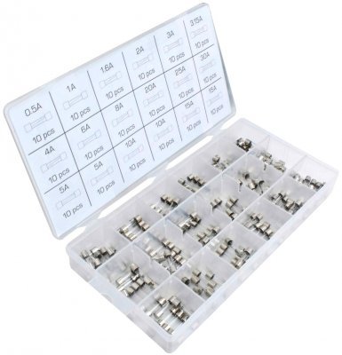 Autopojistky skleněné trubičkové, 0,5-30 A, 5x20 mm, pro autoveterány, sada 180 ks - ASTA A-TC520