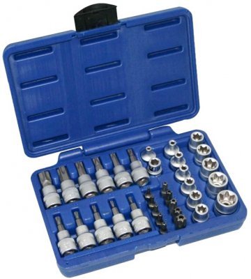 Sada TORX - nástrčné a zástrčné hlavice a bity 3/8", různé rozměry, 34 ks - ASTA A-TXSET34