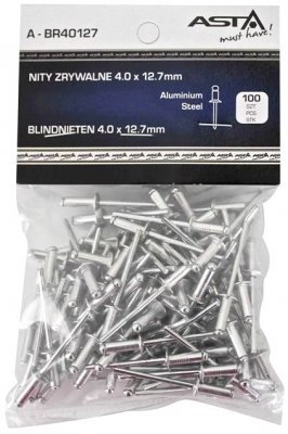 Trhací nýty hliník-ocel, 4,0 x 12,7 mm, s plochou hlavou, sada 100 ks - ASTA A-BR40127