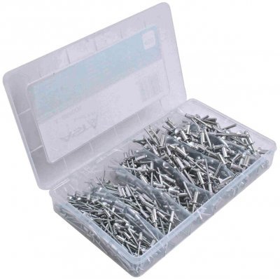 Trhací nýty hliník-ocel, 3.2 x 6.4 mm - 4.8 x 17.7 mm, plochá hlava, sada 400 ks - ASTA A-BR400S