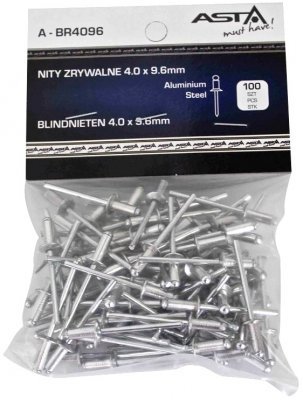 Trhací nýty hliník-ocel, 4,0 x 9,6 mm, s plochou hlavou, sada 100 ks - ASTA A-BR4096