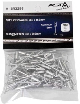 Trhací nýty hliník-ocel, 3,2 x 9,6 mm, s plochou hlavou, sada 100 ks - ASTA A-BR3296