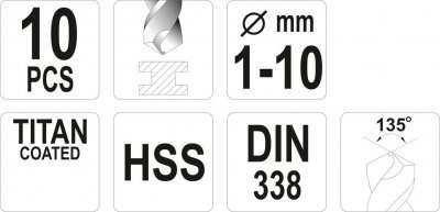 Yato sada vrtáků do železa HSS-TiN 10ks 1-10mm YT-44674