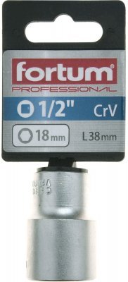 Hlavice nástrčná 1/2", 18mm, L 38mm FORTUM