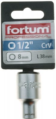 Hlavice nástrčná 1/2", 8mm, L 38mm FORTUM