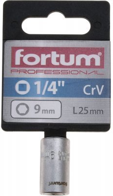 Hlavice nástrčná 1/4", 9mm, L 25mm FORTUM