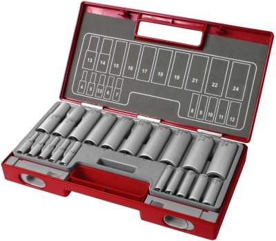 Hlavice nástrčné prodloužené, sada 20ks, 1/4", 1/2" FORTUM
