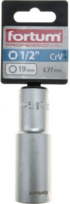 Hlavice nástrčná prodloužená 1/2", 19mm, L 77mm FORTUM