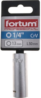 Hlavice nástrčná prodloužena 1/4", 13mm, L 50mm FORTUM