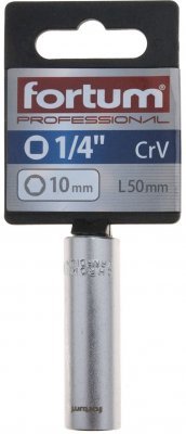 Hlavice nástrčná prodloužena 1/4", 10mm, L 50mm FORTUM