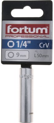 Hlavice nástrčná prodloužena 1/4", 9mm, L 50mm FORTUM