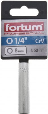 Hlavice nástrčná prodloužena 1/4", 8mm, L 50mm FORTUM